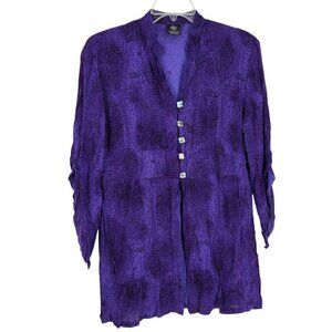Endless Knot Art Purple Button Up Tunic Top Large Artsy Boho Hippie lagenlook
